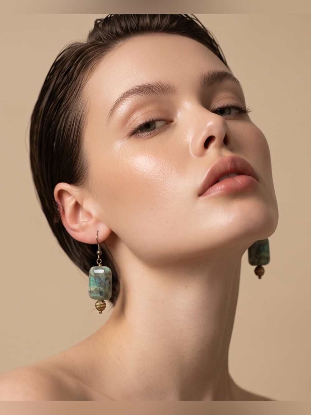 Labradorite Drop W/ single stone Earrings - Women Jewelry☑️